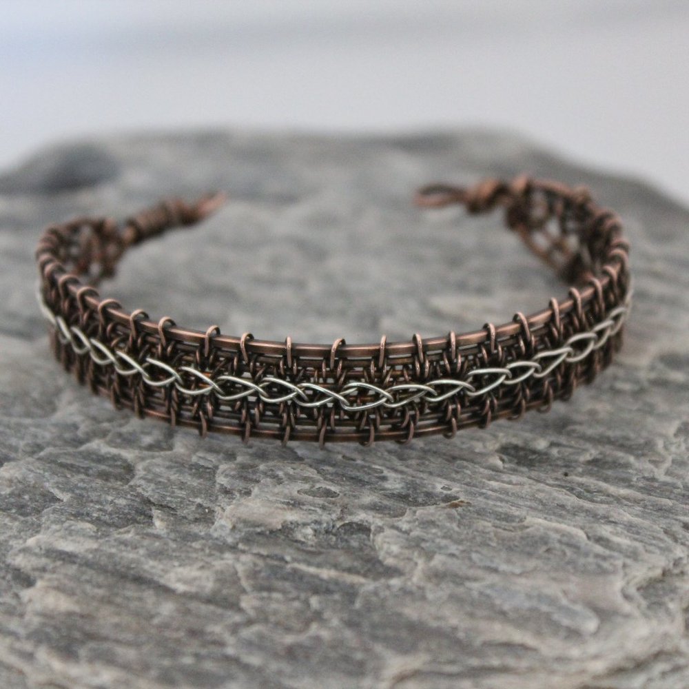 Handmade Copper w/ Sterling Silver stitch bracelet